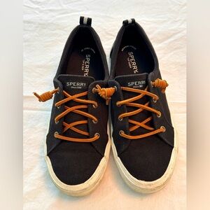 Sperry Topsiders Black W/Leather Laces Size 9